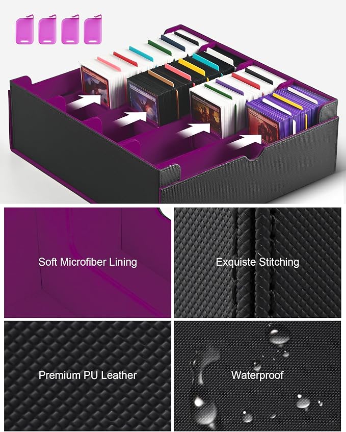 ZLCA Card Storage Box for MTG PTCG, Commander Deck Box Holds 3200+ Cards, Trading Card Storage Case with 4 Stoppers, Card Organizer for TCG Sport Cards(Black&Purple) - Image 5