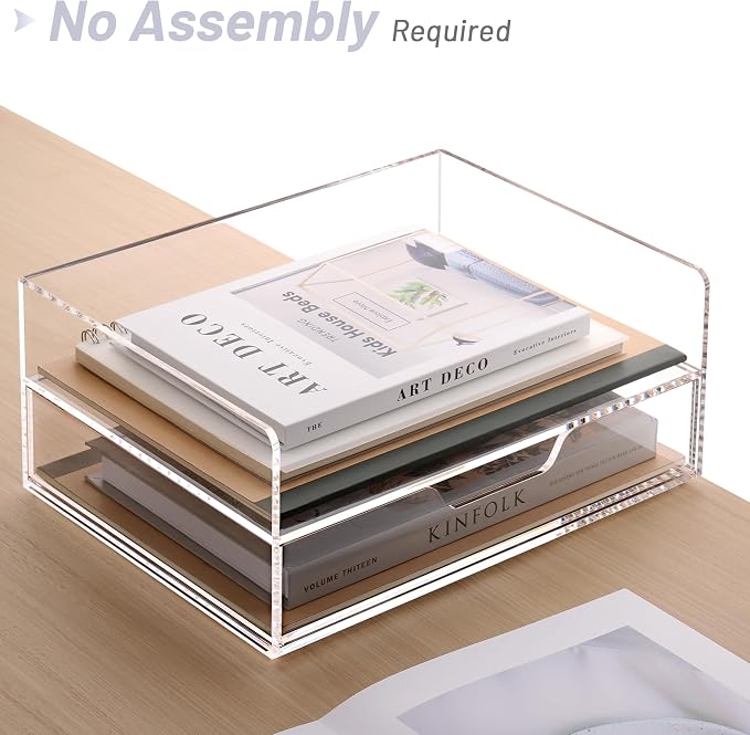 SANRUI Acrylic Desk Organize with Drawer, Stackable File Organizer, 2-Tier | Clear Paper Organizer Letter Tray, Versatile Desk Organizers and Accessoriesfor Office Classroom Home,12.4x8.86x5.1in - Image 7
