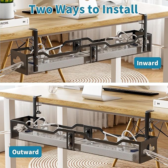 Under Desk Cable Management Tray 32'', Cable Management Under Desk No Drill, Cable Organizer with Clamp for Wire Management, Cord Organizer for Office, Home - No Damage to Table (Black) - Image 5