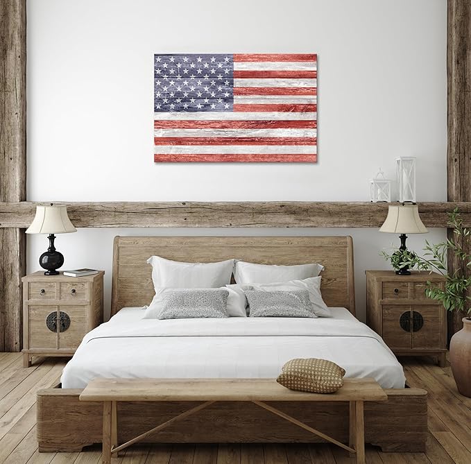 SKASNFAI Inspirational American Flag Wall Decor Picture Artwork USA Flag Patriotic Canvas Wall Art Retro Poster for Living Room College Bedroom Ready to Hang (16L x 24W)