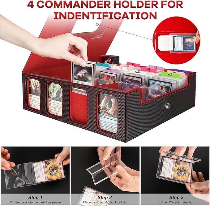 Gomyrod Card Storage Box 3200+ MTG Deck Box with 30 Colorful Divider, 4 Row Commander Trading Card Cases with Portable Handle & Display Windows, Fits for MTG/TCG/Magic Cards, Patented Design - Image 4