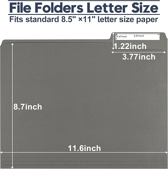 File Folders,Colored File Folders Letter Size,8.5" x 11",150 Pack 1/3 Cut Tab Bulk Folders with Blank Labels,Durable Paper Folders for Office Business School Home Use,Dark Gray - Image 2