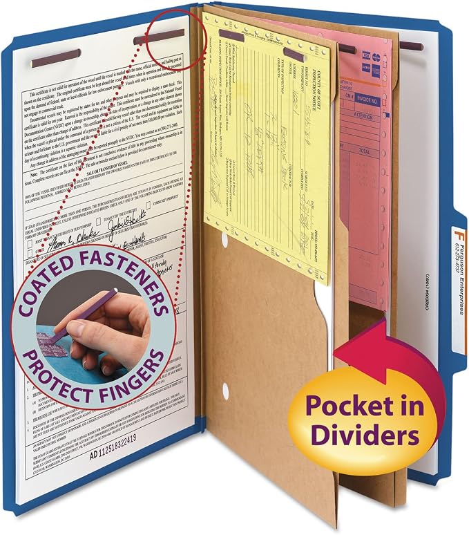 SMEAD Pressboard Classification Folders with Two Pocket Dividers, Legal, Dark Blue, 10 per Box (SMD19077) by SMEAD