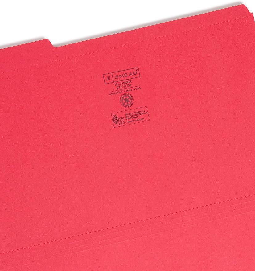 Smead File Folder, Reinforced 1/3-Cut Tab, Legal Size, Red, 100 per Box (17734) - Image 3