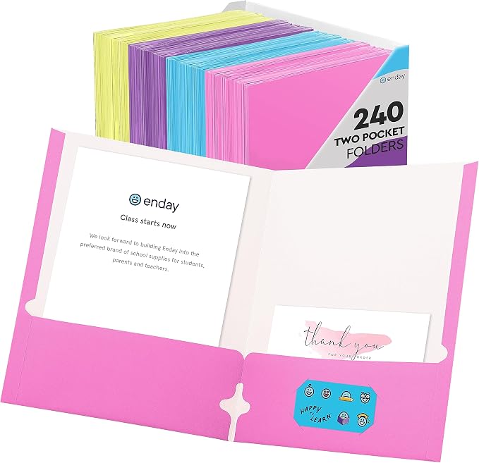 2 Pocket Folders Bulk 240 Pack - Colored Paper Folders with Pockets for Letter Size Paper, Binder Folders for Home or Office, Two Pocket Folder in Bulk, Assorted 4 Colors - by Enday by Enday