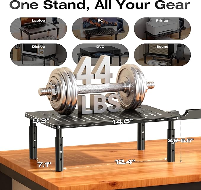 Computer Monitor Stand Riser for Desk, 3 Height Adjustable PC Laptop TV Desktop Monitor Stand Shelf, Metal Printer Table with Phone Holder, Stand Riser for Desk, Office Desk Organizers and Accessories, 1 Pack - Image 3