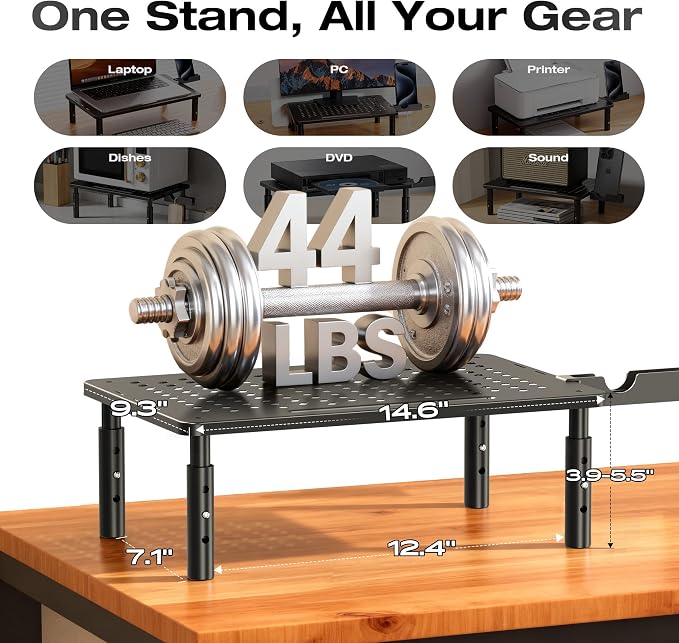 Computer Monitor Stand Riser for Desk, 3 Height Adjustable PC Laptop TV Desktop Monitor Stand Shelf, Metal Printer Table with Phone Holder, Stand Riser for Desk, Office Desk Organizers and Accessories, 2 Pack - Image 3