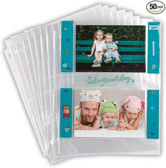 Samsill 4x6 Photo Pages for 3-Ring Binder - 4x6, 50 Pack, Holds 200 Pictures, Each 2-Pocket Photo Pages Hold Four 4 x 6 Pictures, 4x6 Photo Pockets, 4x6 Photo Sheet Protector by Samsill