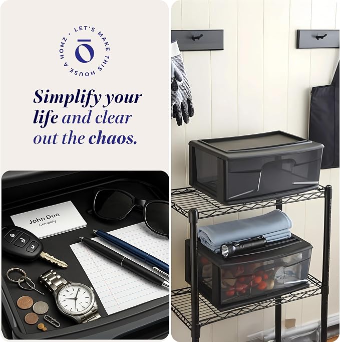 HOMZ 2-Pack 1-Drawer Storage Cart, Plastic Container with Smoke Tint, 15" Wide Body, Black Frame - Organizing Drawer Containers for Home, Bathroom, Bedroom, Office, and Classroom - Image 7