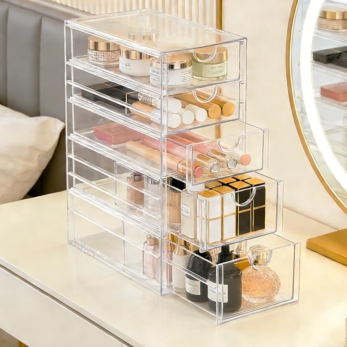 Prsildan Hair Accessories Organizer Acrylic Drawer with 5 Small Drawers | Clear, For Bathroom Vanity Office Desk, Jewelry Makeup Storage - Image 8