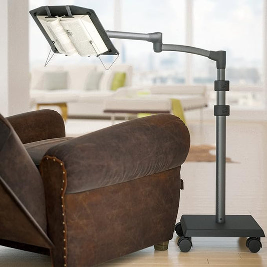 LEVO G2 Adjustable Book Floor Stand, Hands-Free Reading Holder with Wheels | Premium design, holds pages open, extends over beds, recliners or study chairs, for novels, textbooks, recipes, sheet music by LEVO