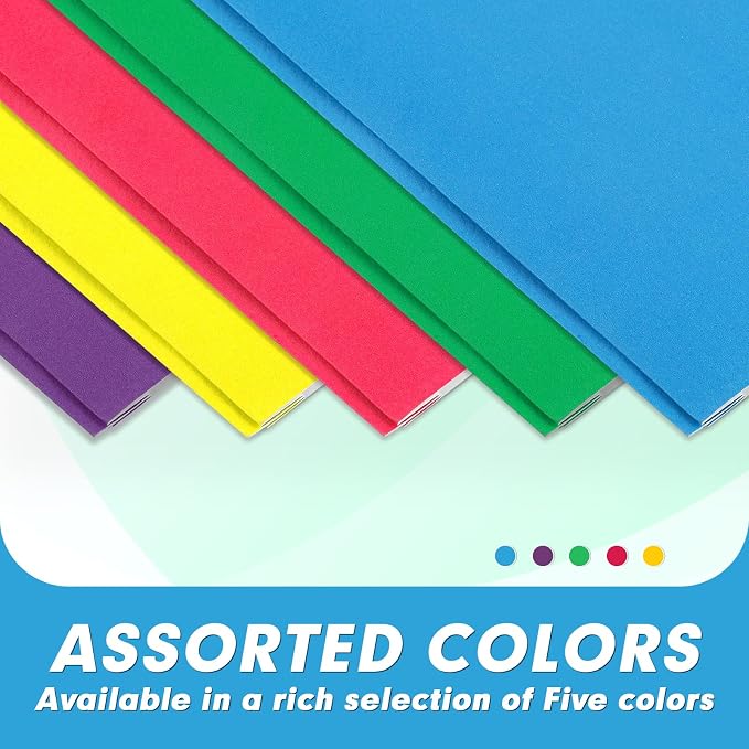 Two Pocket Folders, PANDRI 100 Pack Two Pocket Folders with Prongs, Designed for Office and Classroom, Assorted 5 Colors 2 Pocket 3 Prong Folders - Image 5