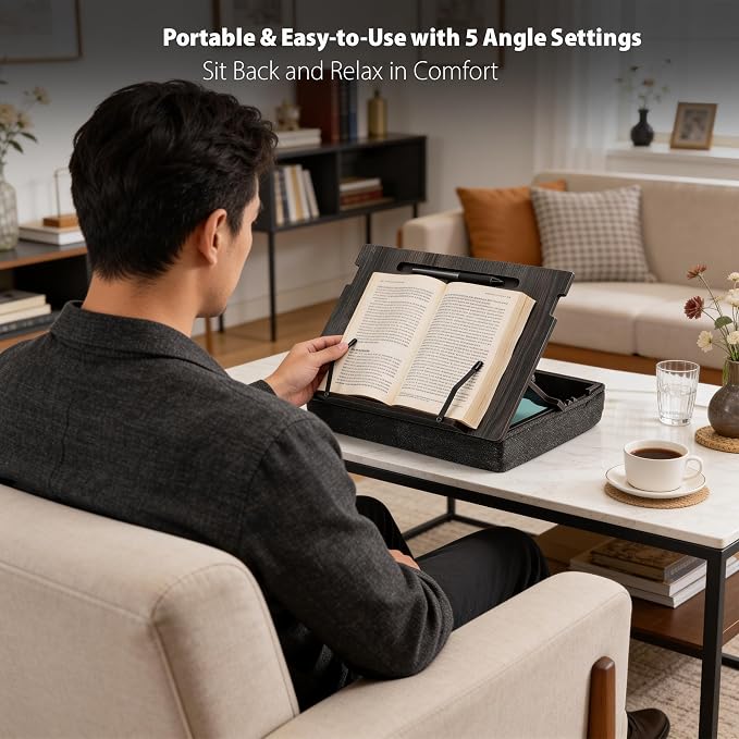 Book Stand for Reading in Bed with Storage – Book Holders for Reading Hands Free, Bed Book Holder and Book Display Stand, Perfect Book Stands for Reading, Study, Bed or Desk Use (Black) - Image 3