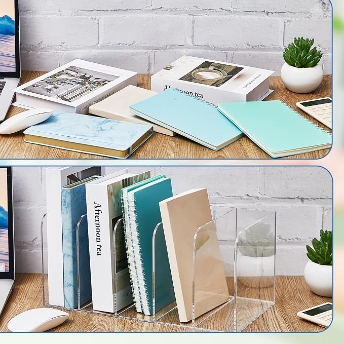 Suzile Clear Acrylic Magazine File Holder with Vertical Compartments Desk Organizer Book Rack for Desk Sorter Paper Folder Office Accessories(Classic,14.2 x 7.2 x 6.5 Inch) - Image 5