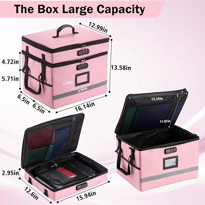 EXLIFBAG 2 Layer File Box with Lock, Portable Document Organizer Box with Handle, Fireproof File Box for Home Office, Legal File Organizer Storage - Image 3