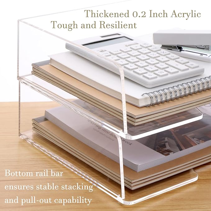 HeZone Acrylic Paper Tray Desk Organizers and Office Suplies Document Storage Enlarged Letter Tray Clear Paper Organizer (Large Horizontal)… - Image 4