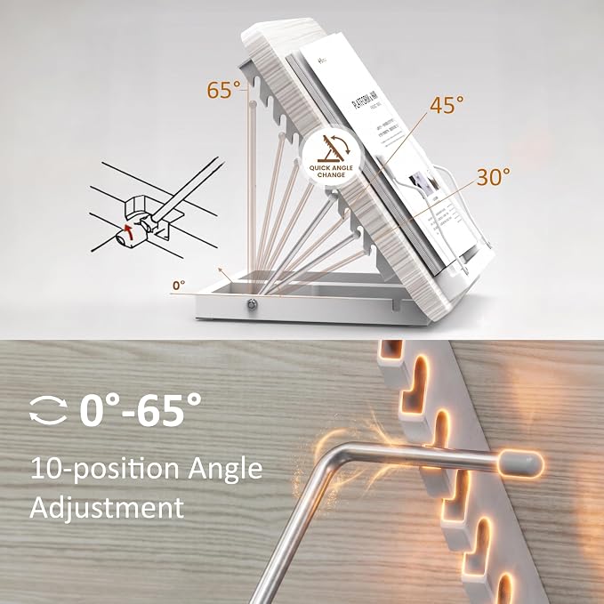 2-in-1 Floor & Desktop Book Stand with Large 16.5"x11.8" Wood Panel | Height Adjustable 16.5"-51" Ergonomic Book Holder with Page Clips for Textbooks, Music Sheets, Recipes, Laptops (White) - Image 6
