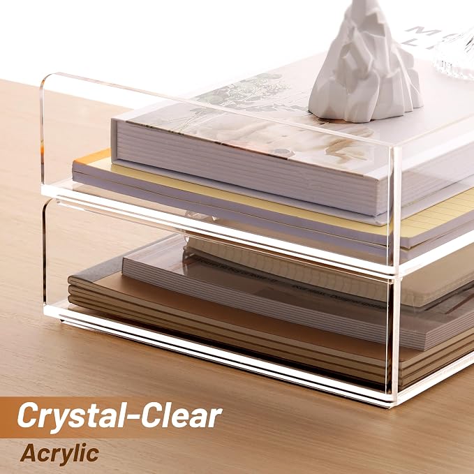 SANRUI Acrylic Desk Organizer Stackable Paper Tray, Letter Size Tray 2-Pack | Desk Organizers and Accessories, Clear Paper Organizer for Office Classroom Home 12.4 x 8.86 x 5.3 inches - Image 6