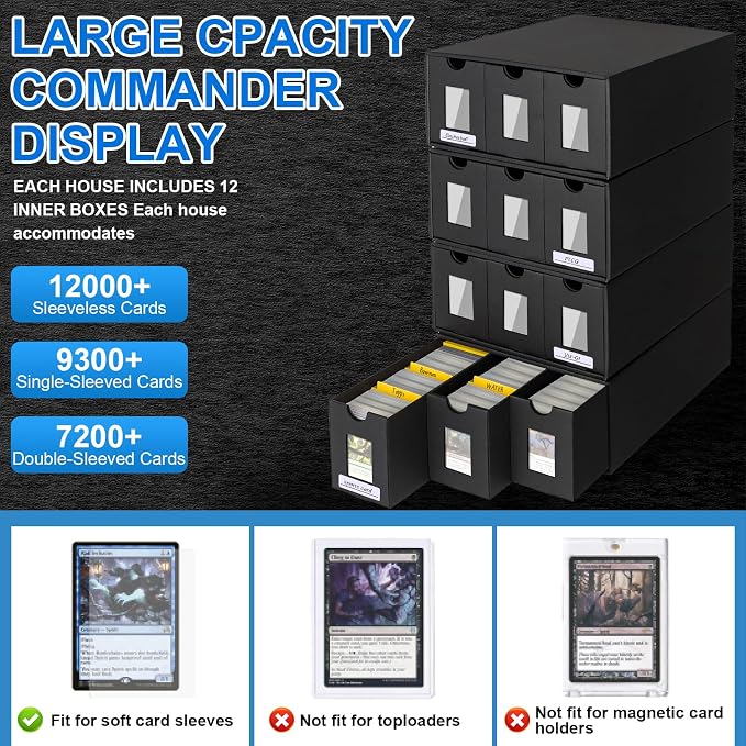 Trading Card Storage Box for 12000+, Card Deck Box for MTG Commander Display, Card Organizer Box with 48 Card Dividers, Labels & Tapes, Compatible with TCG, PTCG, MTG and Sport Cards - Image 3