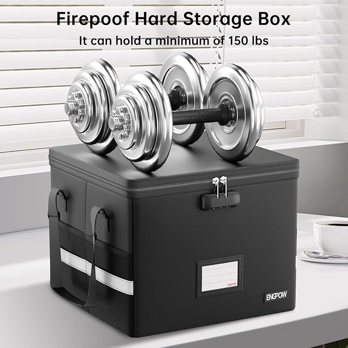 ENGPOW 5200°F Fireproof Document Box with Lock, Heat Insulated Collapsible File Storage Organizer with Handle, Portable Home Office File Cabinet for Hanging Letter/Legal Size Folder, Black - Image 6