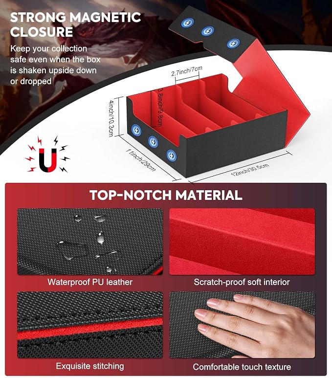 MoKo Trading Card Storage Box for MTG, 3000+ Card Organizer, Black Red | MTG Deck Box, w/ 24 Colorful Dividers & 4 Card Supporters, MTG Card Storage for Magic Game, TCG, PTG Baseball and Sport Cards - Image 6