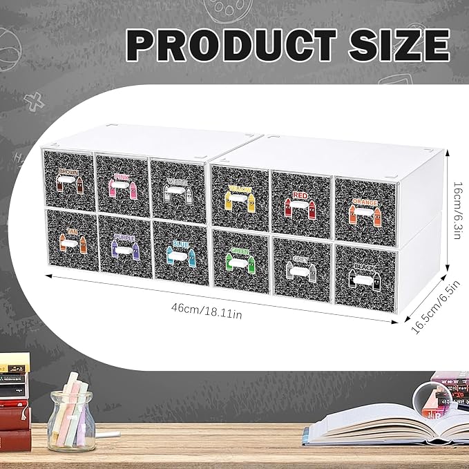 12 Pcs/ 4 Pack Plastic Crayon Organizer for Classroom Crayon Storage Boxes Drawer for Back to School Marker Pen Art Craft Supplies Crayons Container for Classroom Office Table with Color Label - Image 2