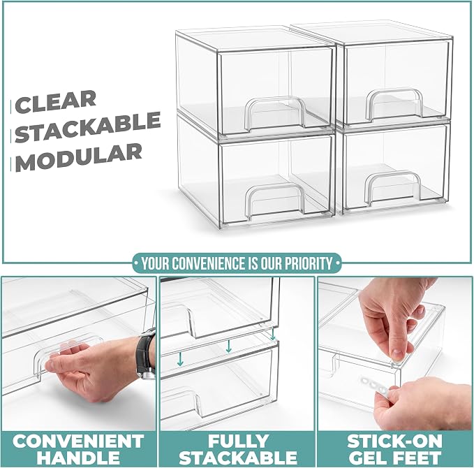 Sorbus Clear Stackable Baby Bottle Organizer Bins – 8 Pack Modular Plastic Storage Containers for Baby Bottles, Nipples, Caps, Pacifiers, Pantry, Kitchen, Cabinet, Nursery & Countertop Organization - Image 5