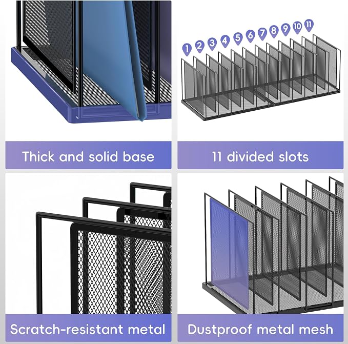 File Organizer for Desk, 11-Section Vertical File Sorter, Paper Holder Organizer Standing Metal File Folder for Office Home Classroom, Black - Image 5