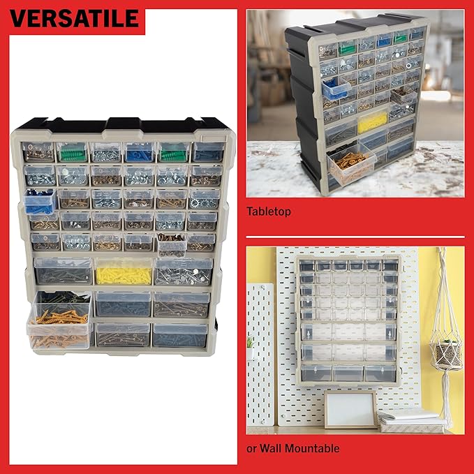 Stalwart 39-Drawer Plastic Small Parts Organizer, Black | Desktop, Tabletop, or Wall Storage Drawers for Organizing Hardware, Crafting Supplies, Garage, or Classroom - Image 4