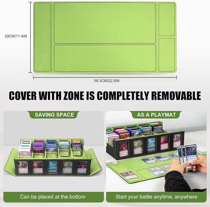 Kabinka Card Storage Box with Commander Display, 5-Row Deck Case with Removable Lid; 3900+ Card Deck Box for MTG Sports Cards, 5 Top Loaders, 5 Stoppers, 48 Dividers,1 Dice Tray (Black & Lemon Green) - Image 4