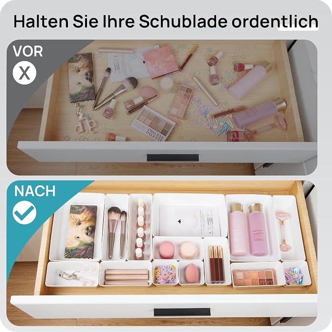 Vtopmart 25 Pack Plastic Drawer Organizers with Non-slip Rubber Pads | 4-Size Versatile Makeup Organizer, Storage Containers Small Bins for Makeup, Jewelries, Bedroom, Kitchen Utensils and Office - Image 3