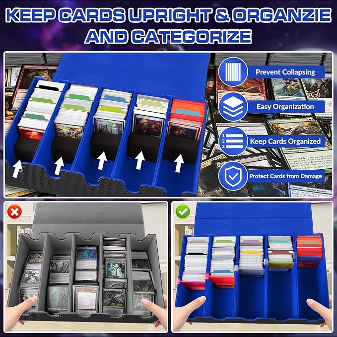 AOBOPLE 3500+ Trading Card Storage Box,Vertical 5-Row and Magnetic Card Box | PU leather Card Storage,48 Dividers + 10 Card Supports, Card Organizer For MTG TCG Commander,Gift For Collectors - Image 4
