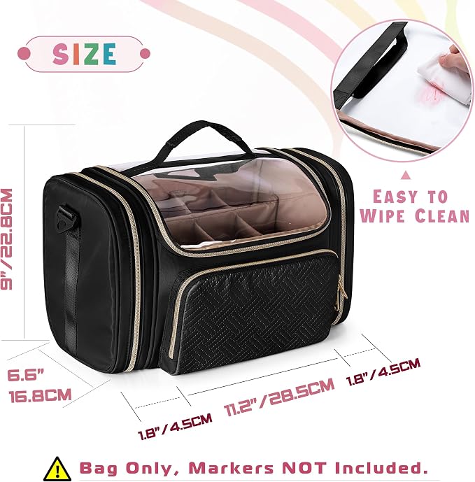 Rexmica Marker Organizer Case Storage Bag for 180-300 Markers, Black | Detachable Divider, Shoulder Strap, Large Marker Travel Holder Case Bag for Adults for Various Markers or Art Craft Supply - Image 4