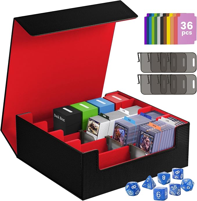 3500+ Trading Card Storage Box,4-Row MTG Deck Box with 36 Dividers & 8 Stoppers,Commander Deck Case Fits For Toploaders, Magnetic Card Holder,TCG,YugiOh and Sport Cards by SFSOCDirect