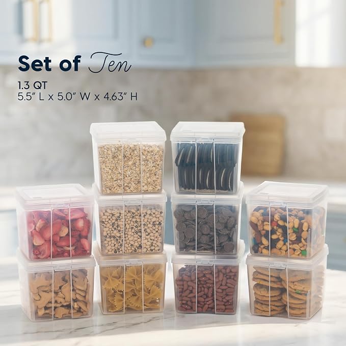 IRIS USA Food Storage Containers Set, 1.3 Qt - 10 Pack, Food Grade Plastic | BPA-Free, Clear View, Flip Top Lid, Stackable, For Snacks, Cereal, Nuts, Dry Goods - Image 3