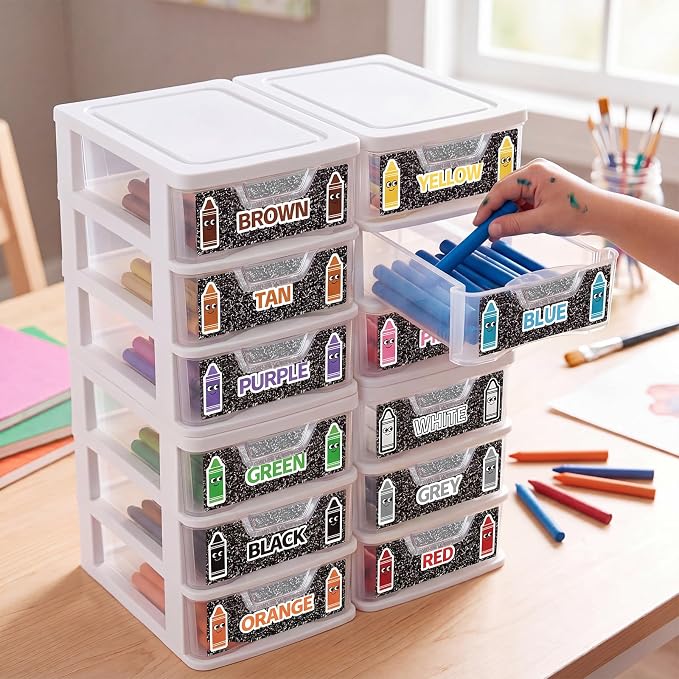 12 Pcs/ 4 Pack Plastic Crayon Organizer for Classroom Back to School Clear Crayon Storage Boxes for Marker Pen Art Craft Supplies Crayons Holder Drawer for Classroom Office Table with Labels - Image 5