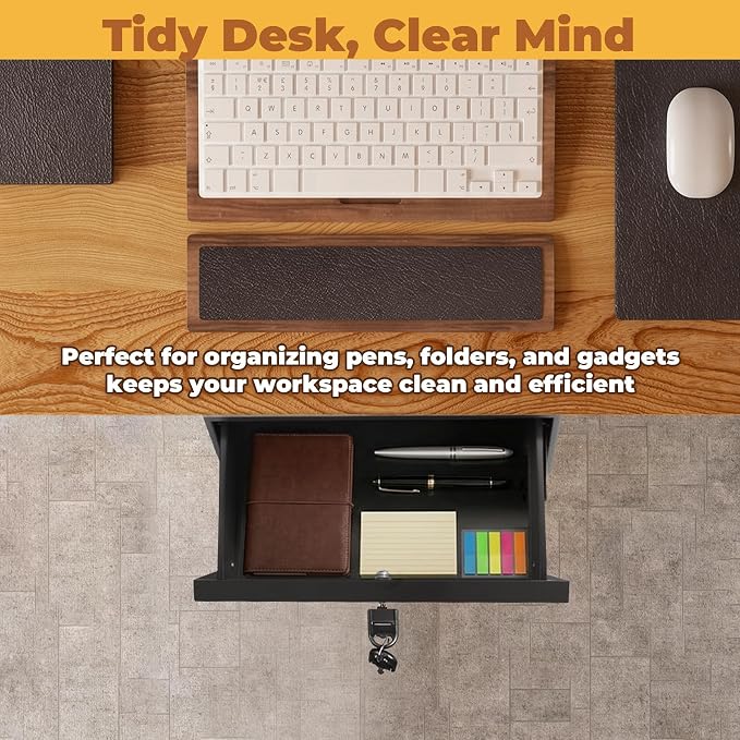 POPMOON 16in Under Desk Drawer with Lock Pull Out Storage Organizer | Carbon steel under desk drawer with lock,smooth slide rails, adjustable mounting height, supports up to 33 lb - Image 6