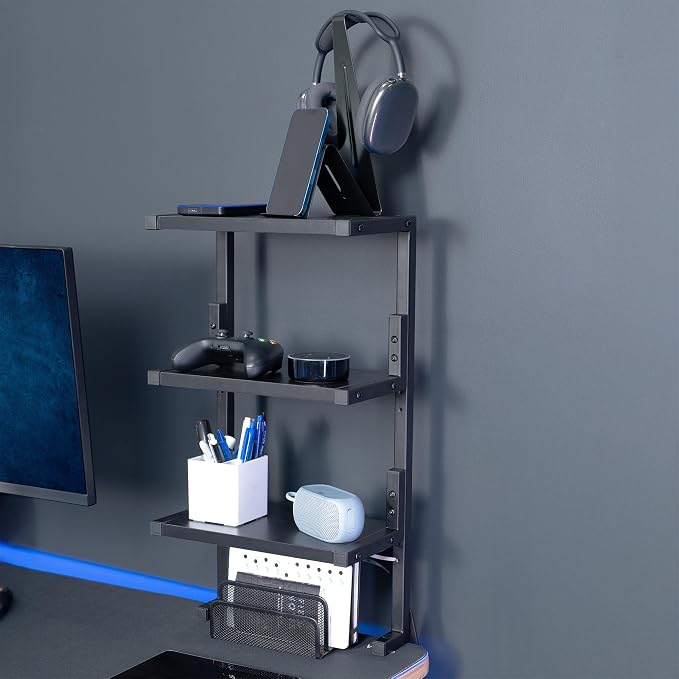 VIVO Clamp-on 13 inch Above or Below Desk 3-Tier Shelving Unit for Table Accessories, Gaming Devices, and More, Storage Tray, Desktop Organizer, Black, STAND-SHELF3C - Image 9