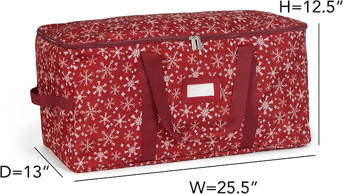Covermates Keepsakes Adjustable Ornament Storage Bag – Heavy-Duty Polyester, Padded Dividers & FlexGrid Trays – Protective Holiday Ornament Organizer with Handles & Label Window, Red Snowflake - Image 3