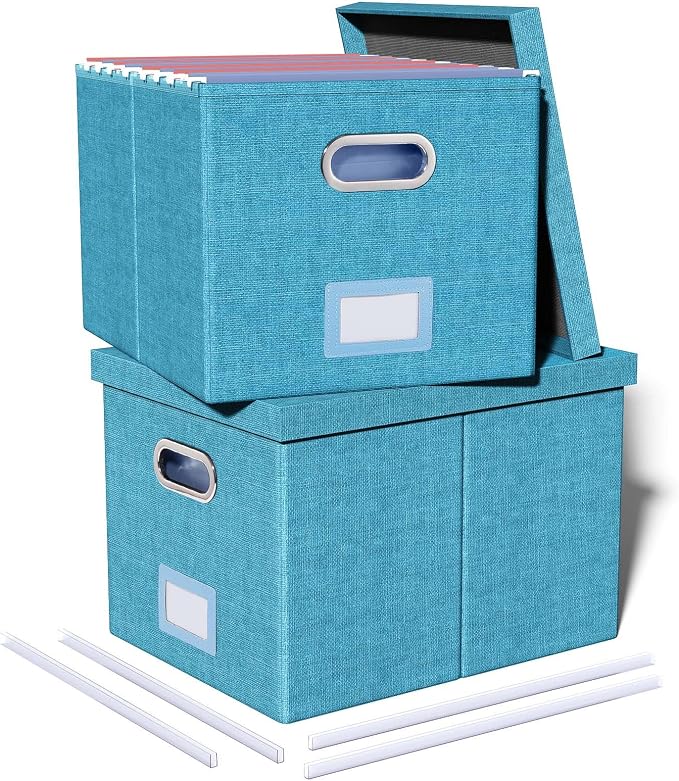 2 Pack File Storage Organizer, Document Organizer, Portable File Box with Lid, Fit for Letter/Legal File Folder Storage,Calamine Blue+Cobalt Green,Box only by Oterri