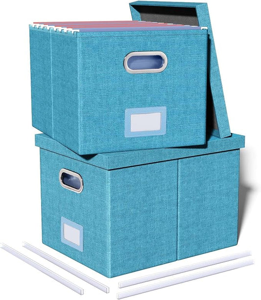 2 Pack File Storage Organizer, Document Organizer, Portable File Box with Lid, Fit for Letter/Legal File Folder Storage,Calamine Blue+Cobalt Green,Box only by Oterri