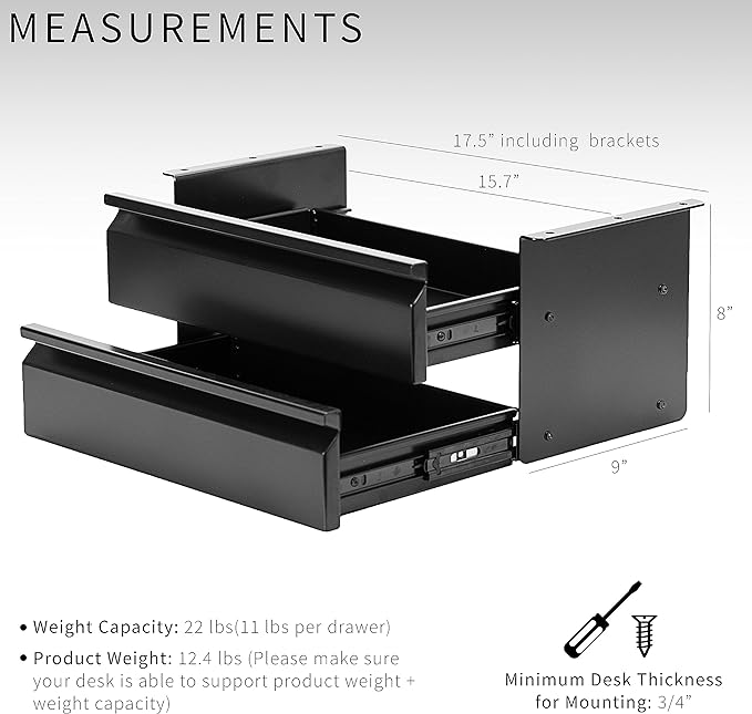 VIVO 16 inch Slide Out Dual Tier Desk Drawer, Under Desk 2 Layer Storage, Black, DESK-DR02 - Image 3