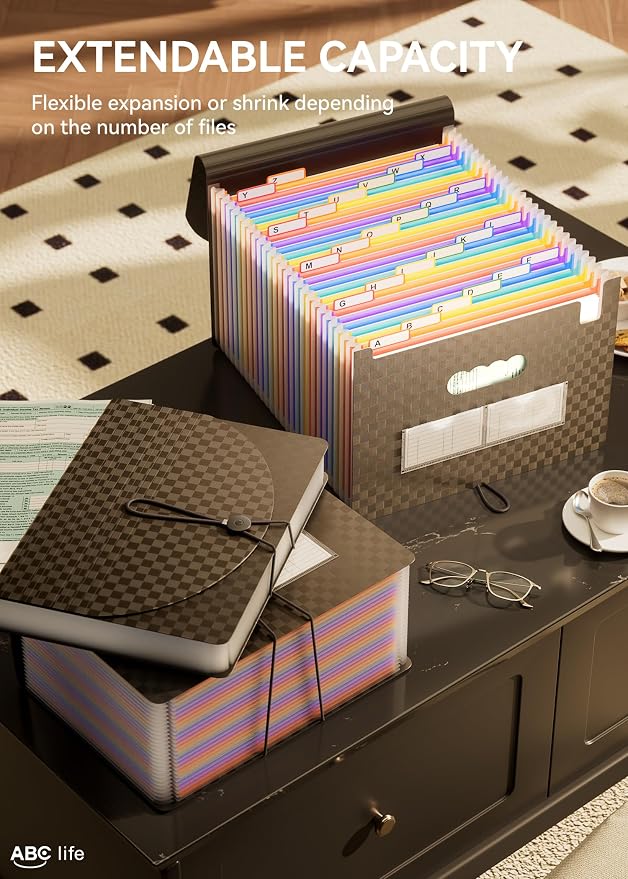 ABC life 26-Pocket Accordion File Organizer, Checkerboard | Monthly Bill & Receipt Holder with Colored A-Z Tabs, Folder Organizer for Home Office School, Fits Letter/A4 Size - Image 3
