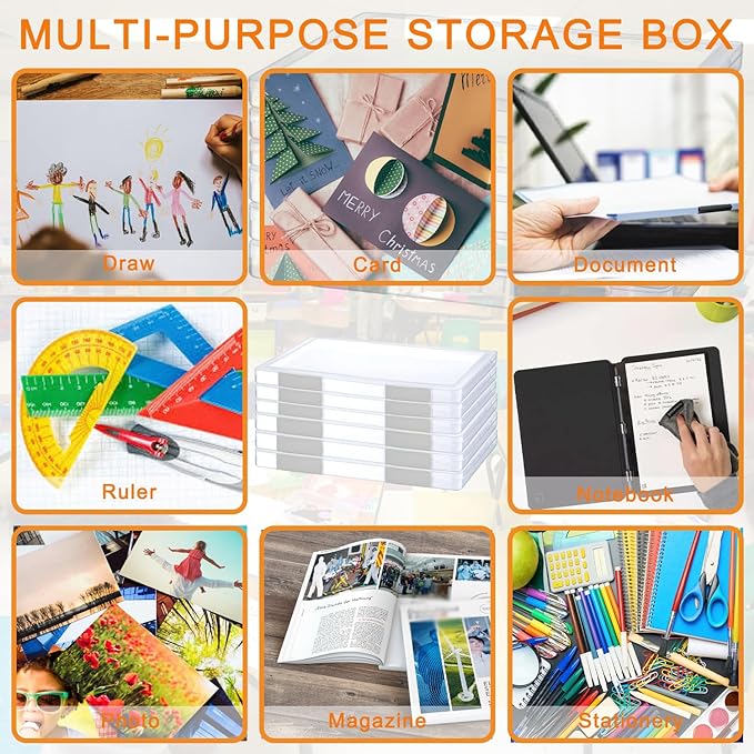 LonlyEagle 12 Pcs Clear A4 File Portable Project Case, Plastic Storage Box for 8.5" x 11" Letter Paper, Scrapbook Paper Storage Boxes Documents Magazines Holder - Image 5