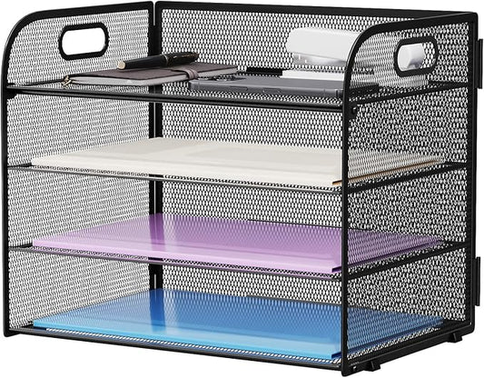 Marbrasse 4 Tier Paper Organizer Letter Tray - Mesh Desk File Organizer with Handle, Paper Sorter Organizer for Letter/A4 Office File Folder Holder (Black, 12.6" x 9.1" x 10.7") by Marbrasse