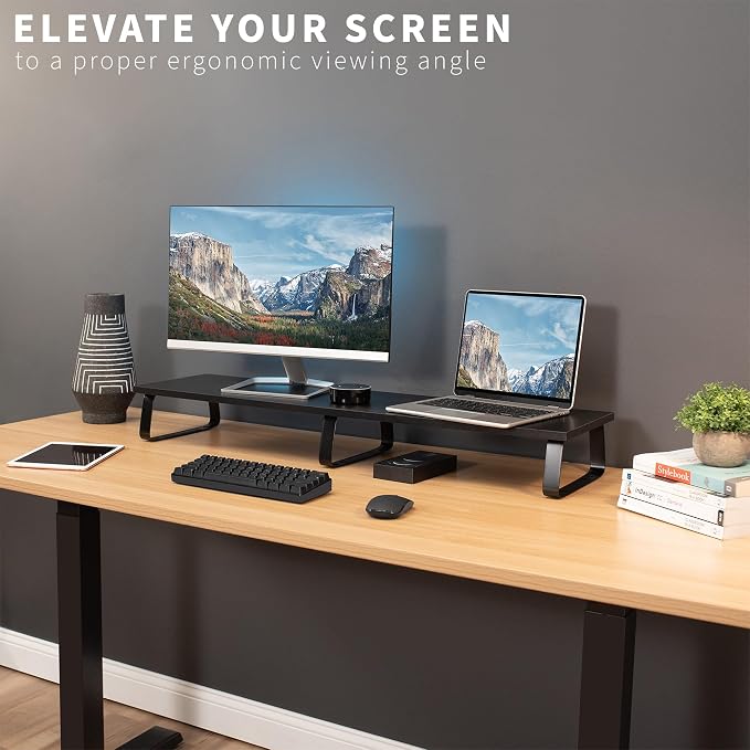 VIVO 39 inch Extra Long Monitor Stand, Wood & Steel Desktop Riser, Dual Screen, TV, Keyboard, Laptop, Ergonomic Desk and Tabletop Organizer, Black, STAND-V000DL - Image 6