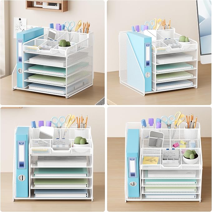 Lavatino Desk Organizer with File Holder, White 5-Tier Adjustable Paper Letter Tray for Office or Home Desk Organizers - Image 7