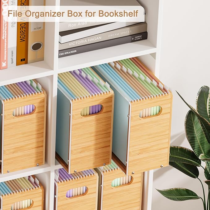 Sbanmao Acrylic Wall File Organizer, Hanging File Folder Organizer with Handle, Bamboo File Box File Crate Storage Box, Portable Filing Organizer for Home Office Classroom (Letter Size, 2 Pack) - Image 5