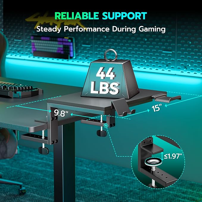 ARES WING Clamp-On 15" 3-in-1 Heavy Duty Desk Shelf Extender Black | Phone Headset holder Clamp Desk Extender Shelf,Desktop Organizer for Gaming and Office Accessories - Image 8