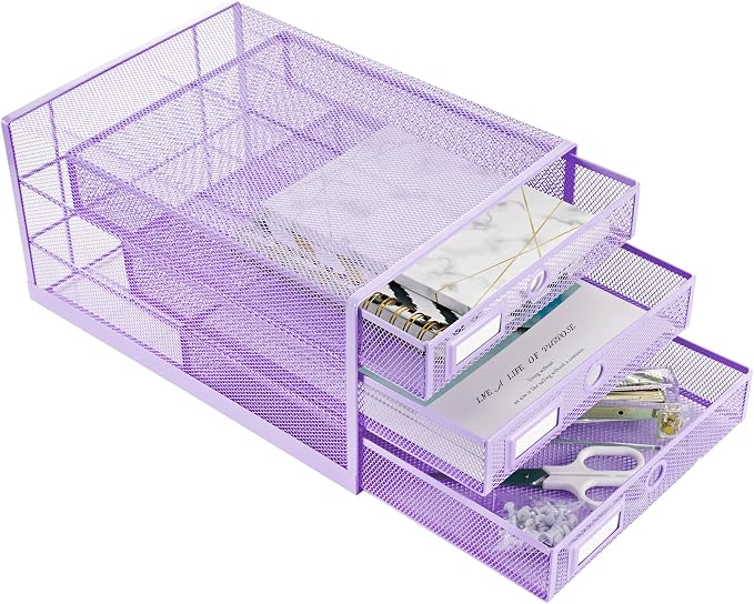 Annova Desk Organizer Wire Mesh 3 Tier Sliding Drawers Paper Sorter/Multifunctional/Premium Solid Construction for Letters, Documents, Mail, Files, Paper, Kids' Art Supplies (Light Pink) - Image 8